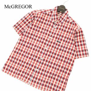 McGREGOR マクレガー 春夏 半袖 胸ロゴ★ チェック ボタンダウン シャツ Sz.M　メンズ 赤　C3T05452_6#A