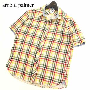 arnold palmer アーノルドパーマー 春夏 半袖 傘刺繍★ Wガーゼ チェック シャツ Sz.4　メンズ　C3T05558_6#A