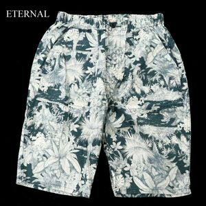 ETERNAL 備中倉敷工房 倉 エターナル 春夏 リネン混★ 麻混 リーフ リゾート柄 ハーフ ショート パンツ Sz.M　メンズ 日本製　C3B02426_6#P