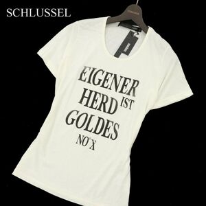 未使用★ SCHLUSSEL シュリセル 春夏 プリント★ Uネック スリム 半袖 カットソー Tシャツ Sz.2　メンズ 白　C3T05719_6#D