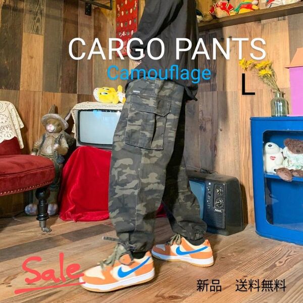 新品 送料無料 カーゴ パンツ ワイドボトムス 迷彩柄 カモフラージュL