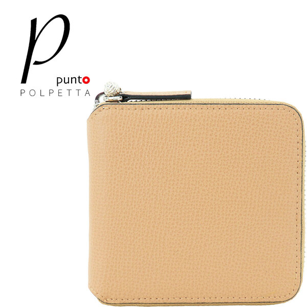 新品 P punto POLPETTA レザーラウンドジップ 二つ折り財布 ベージュ