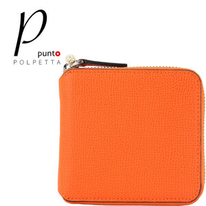 新品 P punto POLPETTA レザーラウンドジップ 二つ折り財布 オレンジ