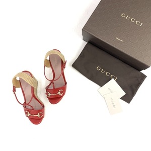 GUCCI グッチ ホースビット ジュートウェッジ サンダル レッド 37 388354