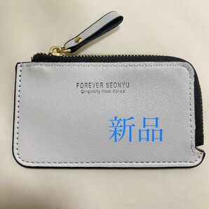 【新品】薄型　小銭入れ　カードケース　L字 ファスナー 財布 コインケース　白黒　フラグメントケース