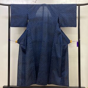 着物 総柄 小紋 夏着物 単衣 藍色 着丈152cm 裄丈62cm 0601-1mの画像1