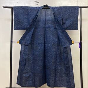 着物 総柄 小紋 夏着物 単衣 藍色 着丈152cm 裄丈62cm 0601-1mの画像6