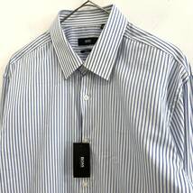 ☆未使用品 HUGO BOSS ヒューゴボス SHARP FIT ストライプ柄長袖シャツ ドレスシャツ 白×青 綿100% 16 1/2【レターパックプラス郵送可】C_画像2