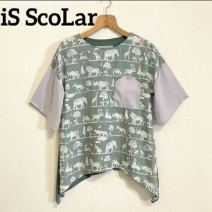 美品　イズスカラー　iSScoLar アニマル柄　切り替え　ヘム裾　オーバー　ブラウス