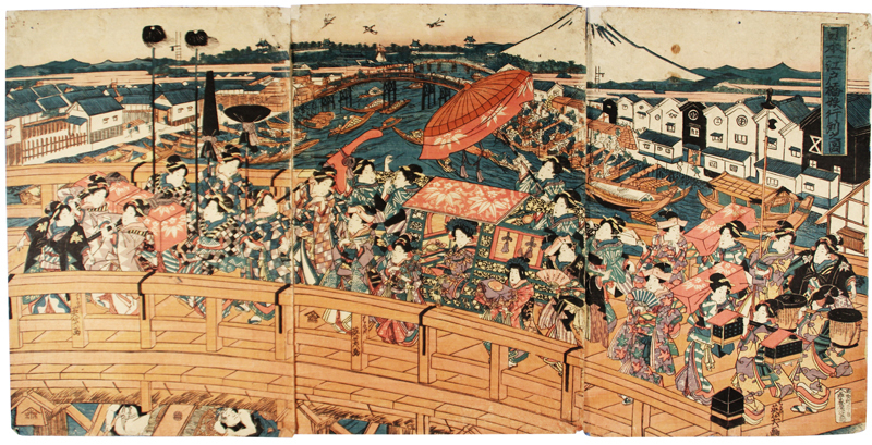 Nishikie: The Greatest Procession of Girls at Edobashi Bridge in Japan, Painting, Ukiyo-e, Prints, others