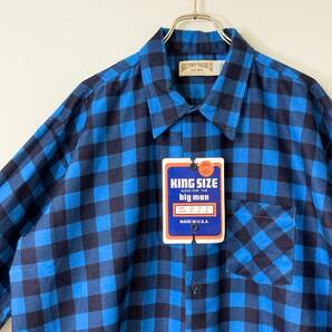 希少《 Dead Stock / USA / Big Size 2XL 》80s 90s デッド【 NORTYWAY TRADING アメリカ製 ビンテージ 青紺 プリントネルシャツ 】 の画像1