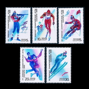 ■ソビエト切手　1988年　カルガリー五輪 / オリンピック　5種完　/ ソ連・ロシア
