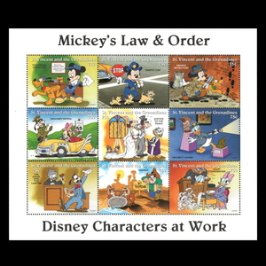 ■セントビンセント切手　ディズニー / ミッキー　法秩序　9種シート