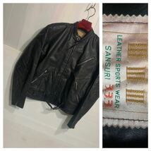 ヴィンテージ　Ⅲ.Ⅲ.Ⅲ LEATHER SPORTS WEAR SANSURI 3.3.3 本革　レザー　ダイヤパテット　スタンド　シングルライダースジャケット 黒 M_画像1