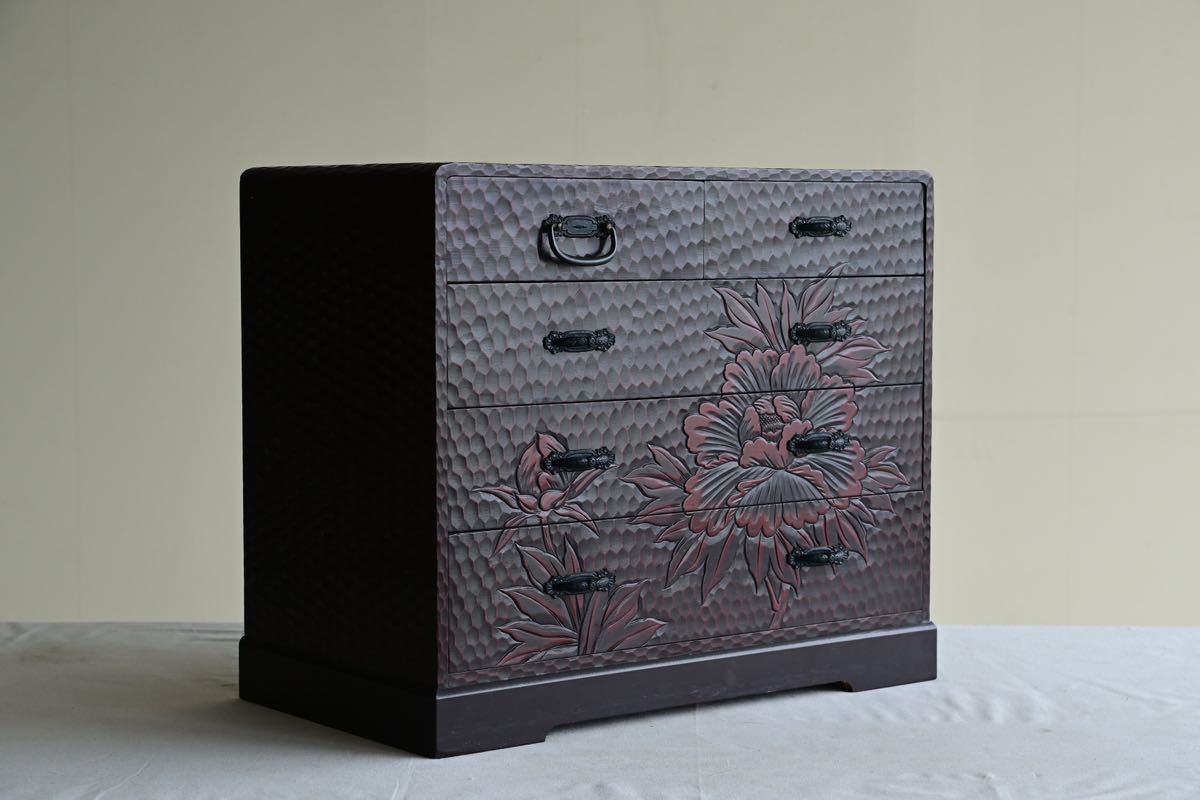 やや美品】鎌倉彫 伝統工芸 小物入れ 工芸品 小引き出し 収納箪笥 和