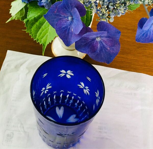【江戸切子風 藍色グラス】4客セット