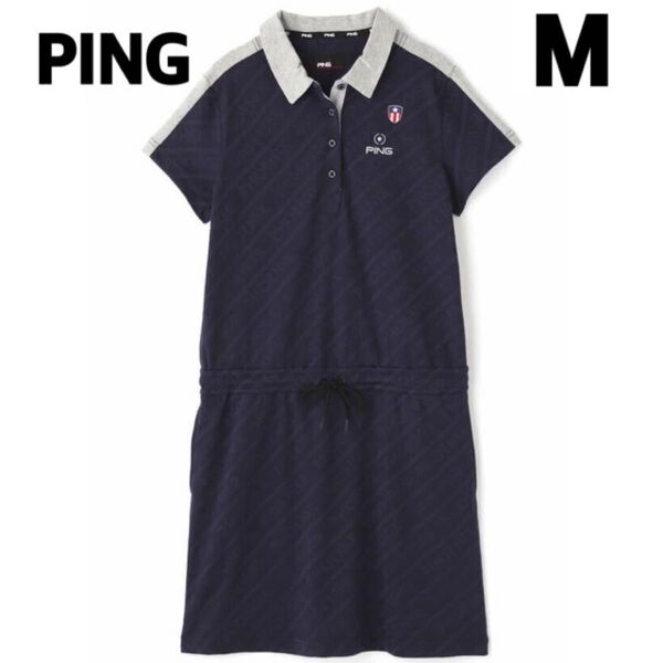 PING ピン ロゴ ジャガード ワンピース レディース ゴルフウェア Mネイビ