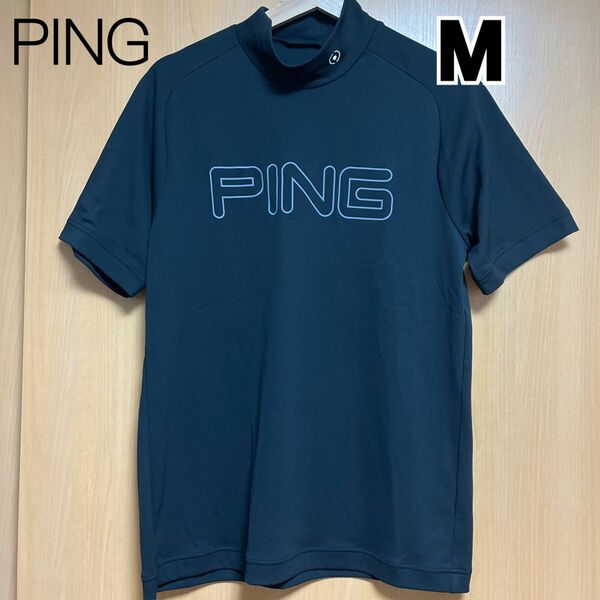 ピン　PING　メンズ　ゴルフウェア ハイネックシャツ PPトリコット BK M 半袖シャツ　 半袖Tシャツ