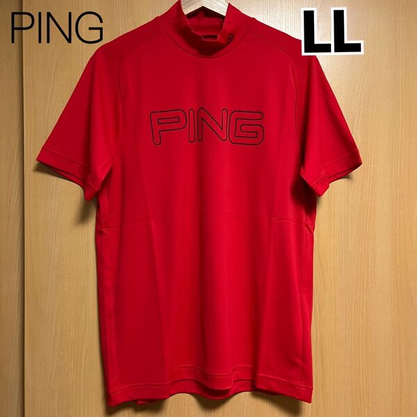 ピン　PING　メンズ　ゴルフウェア ハイネックシャツ PPトリコット RED レッド　赤　LLサイズ　半袖　Tシャツ