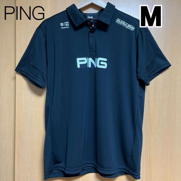 ピン PING メンズ アドエルム 半袖 ポロシャツ Mサイズ ブラック ゴルフ ゴルフウェア スポーツウェア
