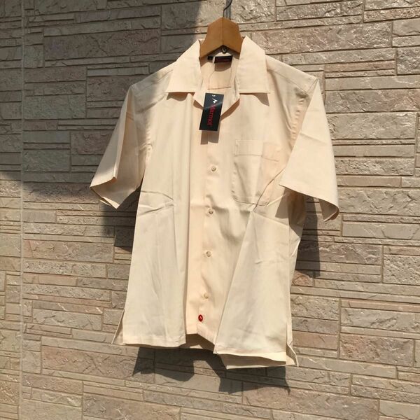 【未使用】old　Marmot　オープンカラーシャツ　日本製　半袖　アウトドア　ゆったり　ストレッチ　ナチュラル