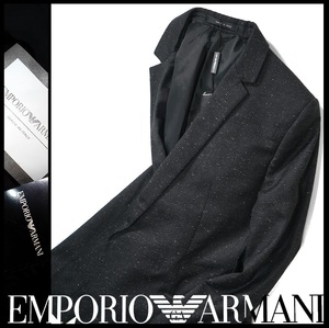 新品14.3万【アルマーニ EMPORIO ARMANI】秋冬/伊製/艶を纏ったシルク混ウールメランジェ素材グレンチェックダブルジャケット48/M相当/D