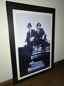 レアなスペイン版！ブルースブラザーズ 特大 額付 ポスター The Blues Brothers ジョン ベルーシ エイクロイド ガレージ 古着屋 カフェ