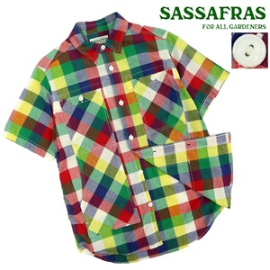 【B2313】SASSAFRAS ササフラス 半袖シャツ フィールサンシャツ マルチカラー チェック サイズS