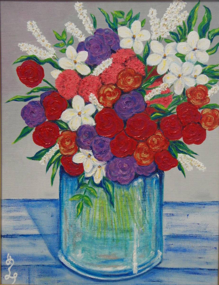 ≪Komikyo≫, Memi Sato, Lively vase, oil painting, F6 No.:40, 9×31, 8cm, One-of-a-kind oil painting, Brand new high quality oil painting with frame, Hand-signed and guaranteed authenticity, painting, oil painting, Nature, Landscape painting