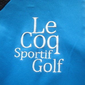 高級!!ルコックゴルフ lecoq sportif GOLF COLLECTION*ロゴ刺繍 速乾高機能素材 立ち襟ハーフジップ半袖シャツ M 青×黒 デサントの画像3