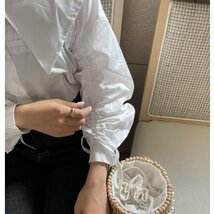 新品 定価6920円 CHENE DE MAISON シャーリング デザイン ブラウス セーラー衿 白 シェヌドメゾン_画像5