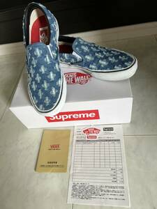 国内正規品 Supreme Vans Slip-On Hole Punch Denim Blue US9.5 27.5 シュプリーム バンズ スリッポン デニム インディゴ 納品書有 美品