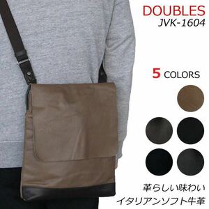 【送料無料】縦型ショルダーバッグ メンズ ショルダーバッグ DOUBLES ダブルス イタリア レザー ショルダーバッグ JVK 1604 ブラック