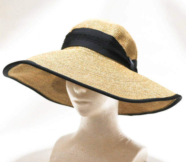 《hatful》新品 折りたたみ可能 紫外線対策 つば長め サマーハット ペーパーハット 麦わら帽子 サイズ調整可能 S~M(56~57.5cm)A8146