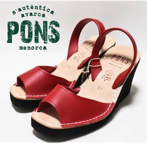 《AVARCA PONS アヴァルカ ポンズ》箱付新品 スペイン製 ハンドメイド ウェッジソール レザーサンダル サマーサンダル 赤 37(23.5cm)A8056