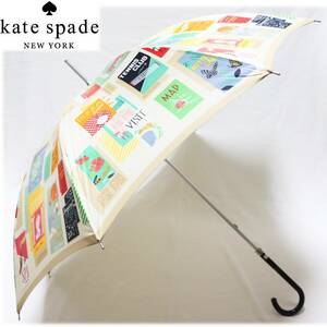 《kate spade ケイトスペード》新品 高い縫製技術 ポスター・パンフレット柄 長傘 雨傘 8本骨 A8101