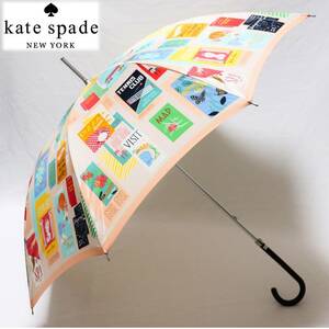 《kate spade ケイトスペード》新品 高い縫製技術 ポスター・パンフレット柄 長傘 雨傘 8本骨 A8109