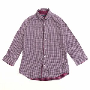 ABAHOUSE アバハウス チェック コットン シャツ 2(M) 黒×ピンク系 七分袖 国内正規品 メンズ 紳士