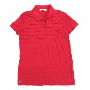 LACOSTE ラコステ ロゴプレート ティアード装飾 ポロシャツ 34(XS) 赤 レッド 日本製 半袖 カットソー Tシャツ 国内正規品 女性用