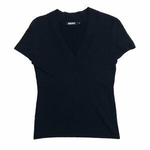 極美品 DKNY ダナキャラン オープンカラー サマーニット カットソー P(S相当) 黒 ブラック 半袖 Tシャツ 国内正規品 レディース 婦人