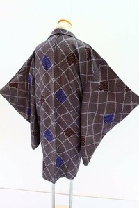 【着物フィ】アンティーク　羽織 灰色　格子　大正ロマン　レトロ 　仕立て上がり　可愛い　正絹　袷　kimono　13812