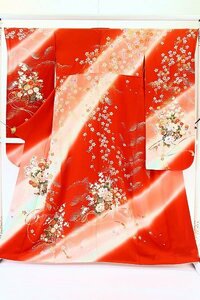 【着物フィ】美品 振袖　赤 金彩友禅 芍薬　桜　トールサイズ　身丈165cm 成人式　結婚式　豪華絢爛　正絹　仕立て上がり　13848