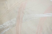 【着物フィ】袋帯 夏帯 紗 細い葉柄 銀色 ピンク お洒落 正絹 kimono m-4800_画像4