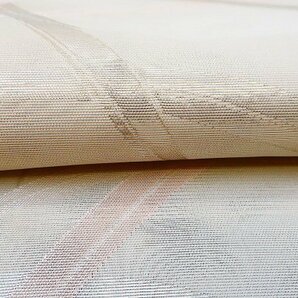 【着物フィ】袋帯 夏帯 紗 細い葉柄 銀色 ピンク お洒落 正絹 kimono m-4800の画像3