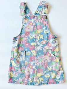 babyGAP 4years 105cm 女の子花柄デニムサロペットスカート ジャンパースカート 子供おしゃれ古着 色落ち柄デニム ブランド子供服 3.4.5歳