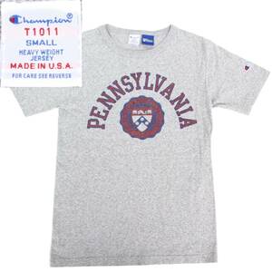 (32624)美品良品ChampionチャンピオンMADE IN USAプリントTシャツS (ペンシルバニア大学PENNSYLVANIAヴィンテージT1011アメリカ杢グレー灰)