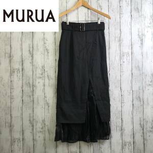 MURUA　ムルーア　ヘムシアーラップスカート　2サイズ　ブラック　裾にシア―プリーツ　ドッキングデザイン　ベルトが付属　S12-157　USED
