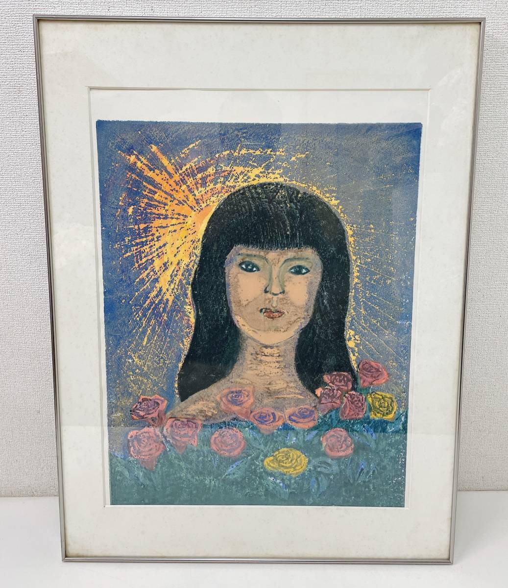 Oeuvre authentique [Encadrée 1983. AP Roses, Sun et Gil par F. Tanaka] Roses et filles/peinture/impression/rétro/intérieur/décoration/A55-058, Ouvrages d'art, Peinture, Portraits