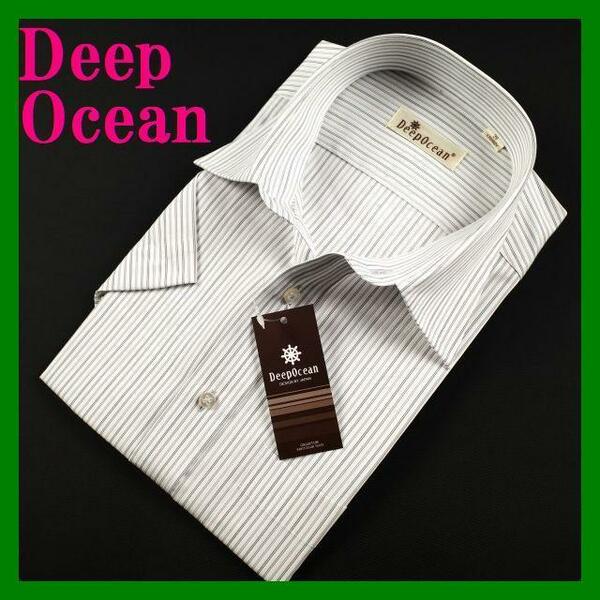 ４６Deep Ocean半袖レギュラーカラーシャツ 37 ストライプ白グレー