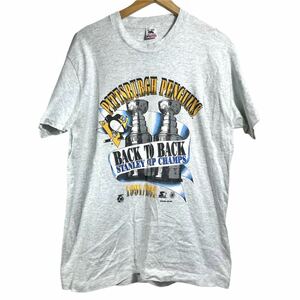 ■ 90s 90年代 USA製 ビンテージ FRUIT OF THE LOOM フルーツオブザルーム STARTER NHL Pittsburgh Penguins ペンギンズ 半袖 Tシャツ L ■